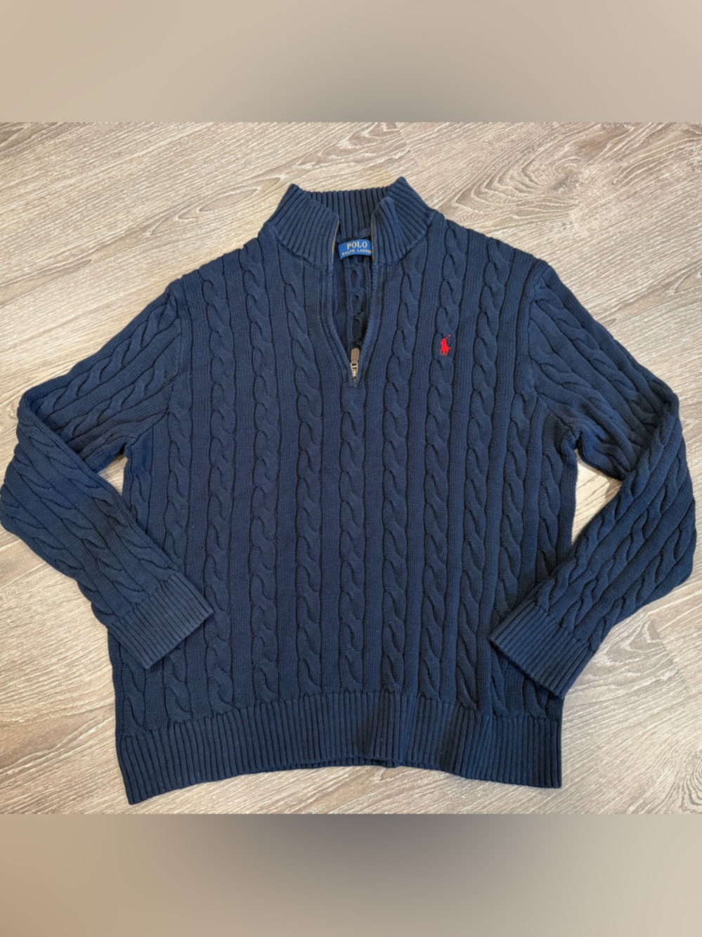 Polo by Ralph Lauren Navy Cable-Knit Cotton Quarter-Zip Sweater size XXL